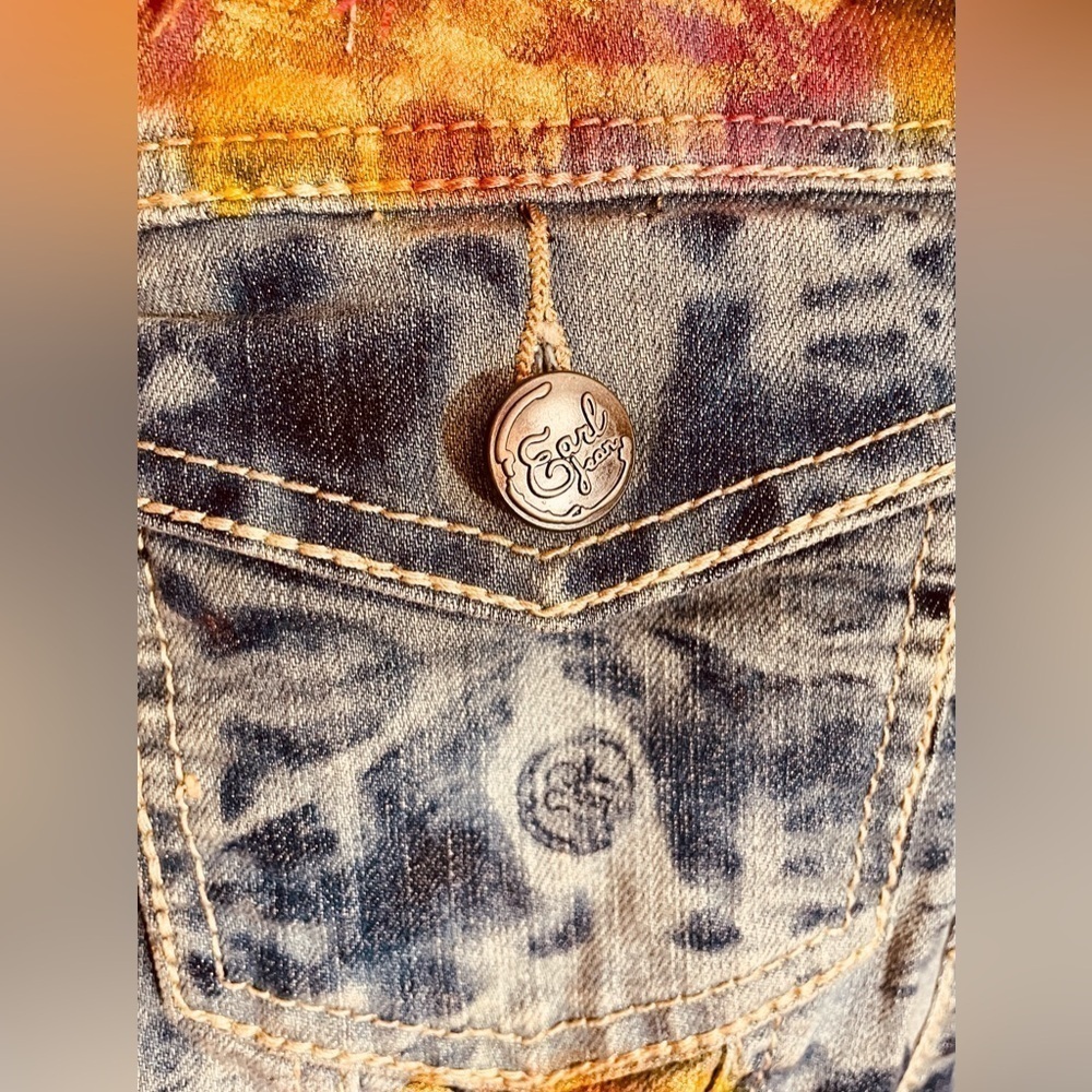 🎨 AIRBRUSHED GLITTER DECORATED ART Earl Jean Vest XL Boho Possibly Upcycled 90s - Picture 6 of 16